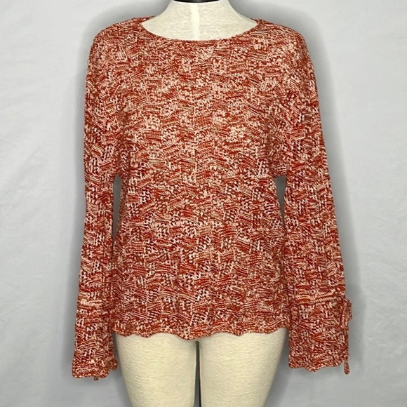 Umgee Open Crochet Long Bell Sleeve Sweater in Rust Orange - Size Small - Picture 1 of 7